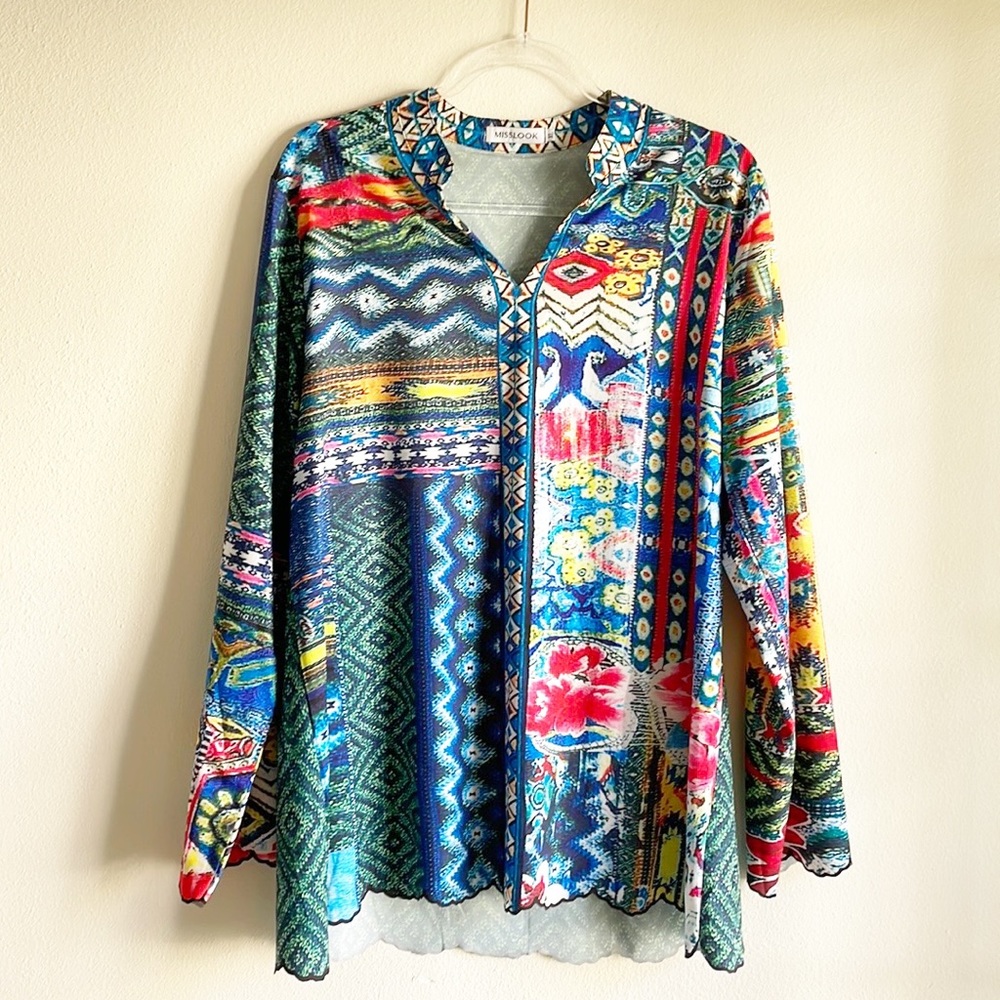 MISSLOOK multicolored long sleeve lightweight blouse